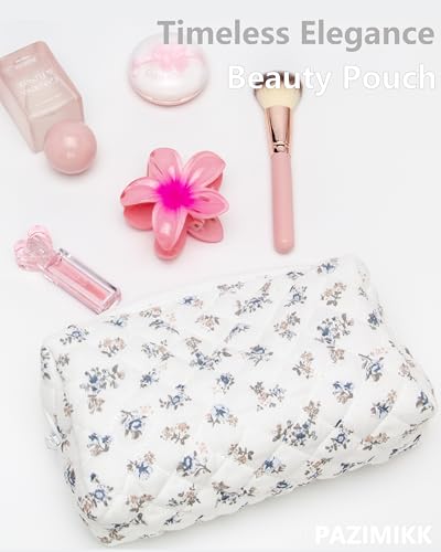 Small Quilted Makeup Bag,Zipper Cosmetic Pouch,Gauze Hyacinth,6 - Product Imagery