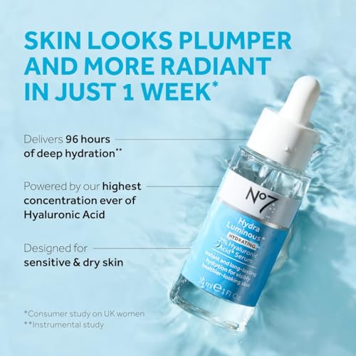 No7 HydraLuminous+ 2% Hyaluronic Acid Serum, 1 Fl Oz - Product Imagery