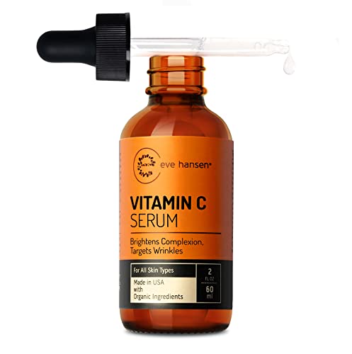 Eve Hansen Vitamin C Facial Serum - 76% Organic Antioxidant Serum for Face with Hyaluronic Acid, Vitamin E, and Aloe Ver