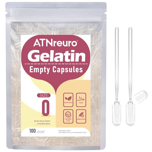 Size 0 Empty Gelatin Capsules with 2 Micro Spoons - 100 Count - Product Imagery