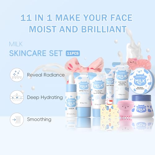 11 In 1 Milk Skincare Set for Women & Teens, Travel Skincare - Product Imagery