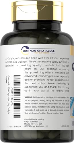 Carlyle Quercetin 500mg Capsules | with 50mg Zinc | 100 Count - Product Imagery