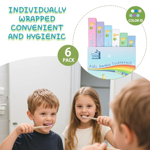 Kids Bamboo Toothbrushes, BPA-Free Soft Bristles, Eco-Friendly - Product Imagery