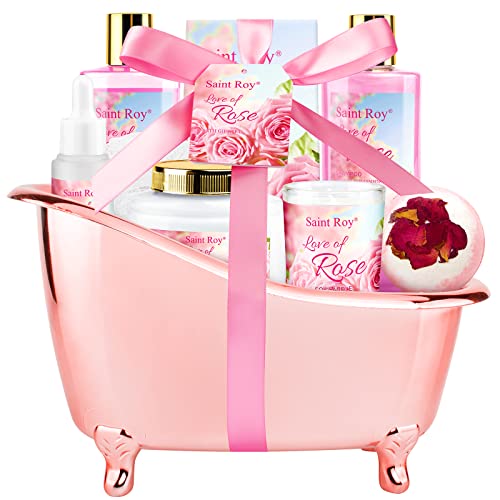 Saint Roy Gift Baskets for Women Bath and Body Set for Her, Rose Spa Gifts for Women – Rose