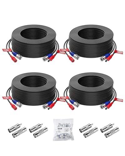 ZOSI 4-Pack 100ft (30m) BNC Video Power Cables, All-in-One Pre-Made Extension Wire for CCTV Security Camera Surveillance