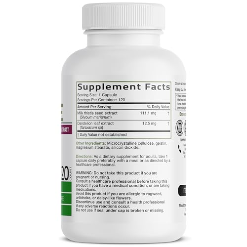 Bronson Milk Thistle Silymarin Marianum & Dandelion Extract, 120 - Product Imagery