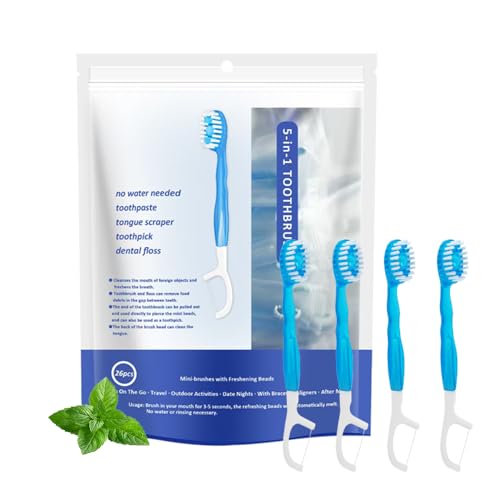 5 in 1 Mini Brushes-Disposable Toothbrushes with Toothpaste + - Product Imagery