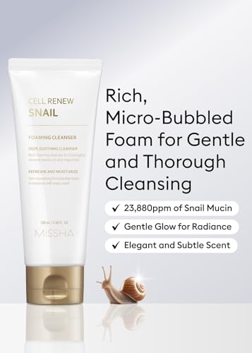 MISSHA Cell Renew Snail Foaming Cleanser Korean Face Wash 3.38 oz - Product Imagery