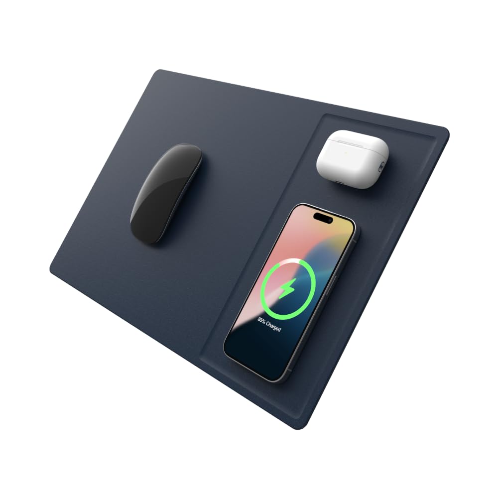 POUT H3 PRO Dual Qi Wireless Charging Mouse Pad – Dual Fast Wireless Chargers for Smartphones and Earbuds – Smooth Surfa