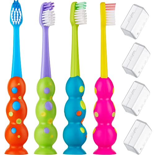 Kids Toothbrush 4 Pack - Soft Bristles with Suction Cup - - Product Imagery
