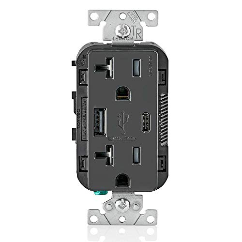 Leviton Type A & Type-C USB in-Wall Charger with 20A Tamper-Resistant Outlet, USB Charger for Smartphones and Tablets. N