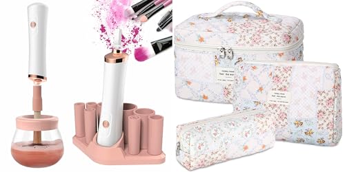 Senbowe Makeup Brush Cleaner and Large Cotton Floral Makeup Bag