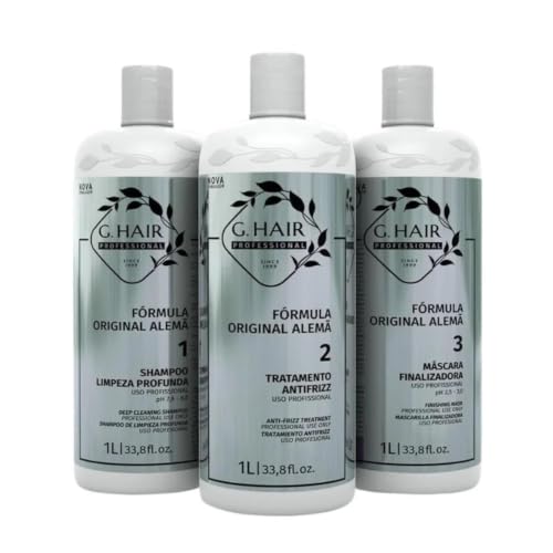 G.Hair German Formula Professional Keratin Treatment Kit, Anti-Frizz Hair Smoothing System, 3-Step Set, 33.8 fl oz – Veg
