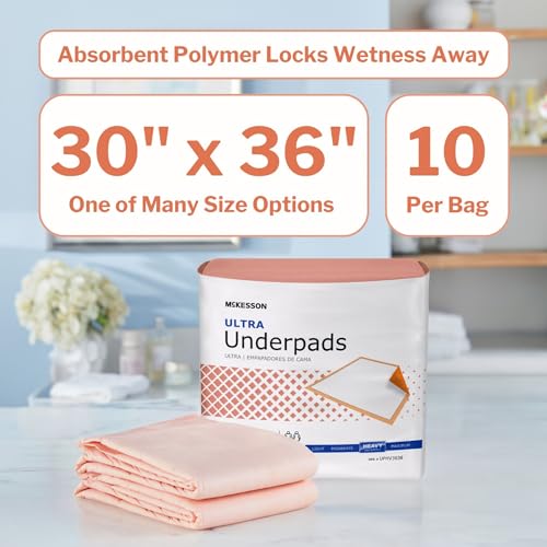 McKesson Underpads Bed Pads, Heavy Absorbency, Peach, 30 x 36 - Product Imagery