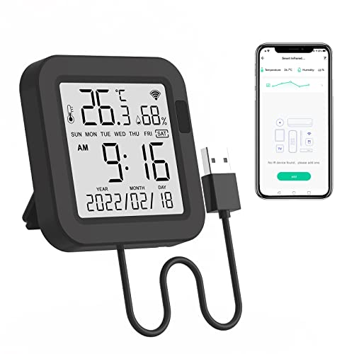 Yasorn eMylo WiFi Thermometer Hygrometer, Smart IR Remote, Digital Temperature and Humidity Sensor with Backlight, Unive