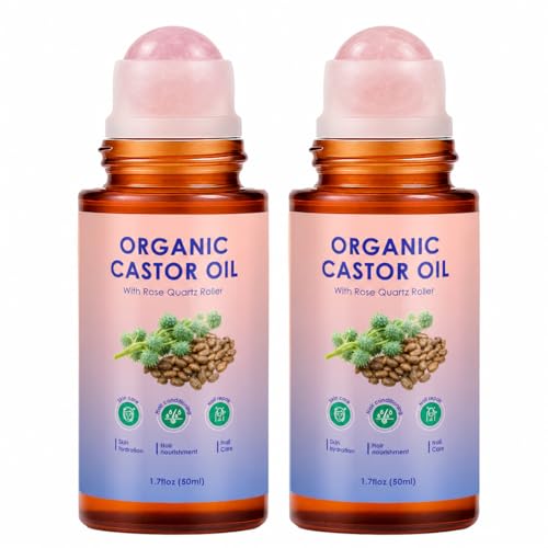 Zotreval Organic Castor Oil Rose Quartz Roll-On, Cold-Pressed, 50 mL, 2 Pack