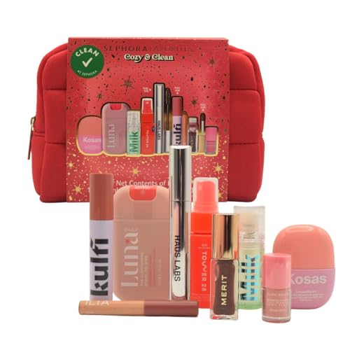 Sephora Cozy & Clean Makeup Holiday Gift Set – 9 Clean Beauty Essentials with Lip, Primer, Mascara & Skincare – Multicol