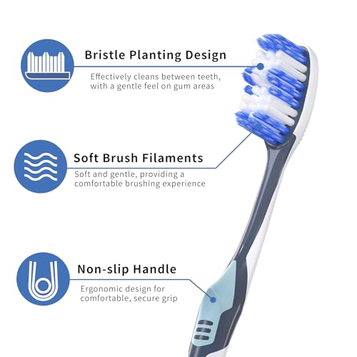 Medium Toothbrushes for Adults with Tongue Cleaner, Utilizing - Product Imagery