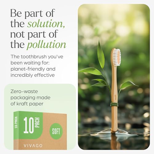 VIVAGO Bamboo Toothbrushes 10 Pack - Soft Bristles Toothbrushes - Product Imagery