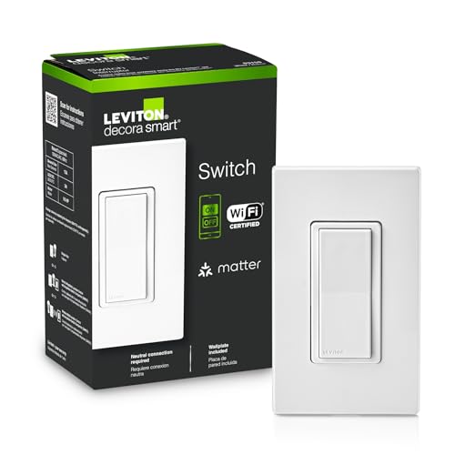 Leviton Decora Smart Switch, Wi-Fi, D315S-1RW, White – White, 2.75 x 4.61 inches
