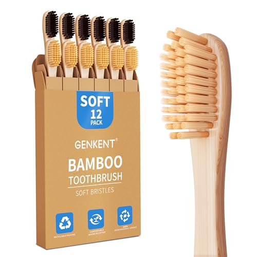 GENKENT Bamboo Toothbrushes 12 Pack BPA Free Soft Bristles - Product Imagery