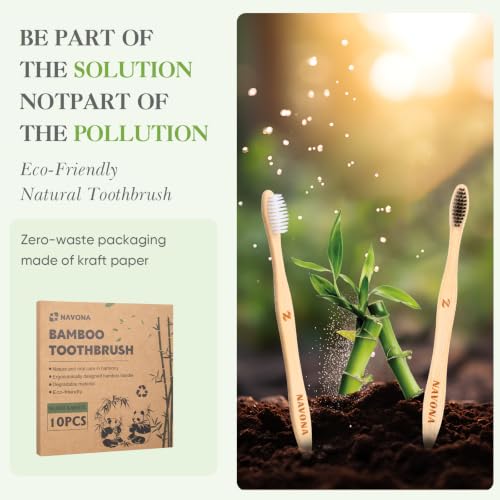 10 PCS Bamboo Toothbrushes, Individually Wrapped Wooden - Product Imagery