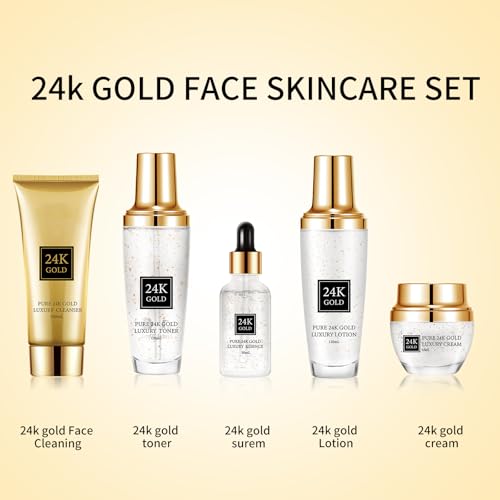 24K Gold Skincare Set,Moisturizing Face Skincare Kit 5PCS - Product Imagery