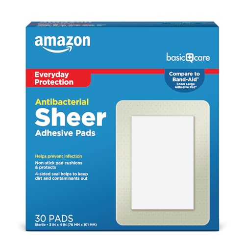Amazon Basic Care Sheer Adhesive Pad Bandages for Minor Cuts, - Product Imagery