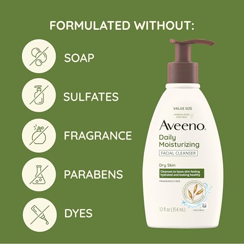 Aveeno Daily Moisturizing Facial Cleanser, Fragrance Free, 12 - Product Imagery