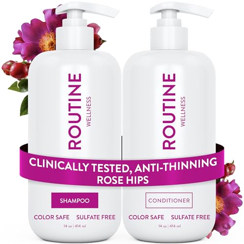 Routine Wellness Anti-Thinning Shampoo & Conditioner - Rose Hips – Gluten Free, Paraben Free, Phthalate Free, Silicone F