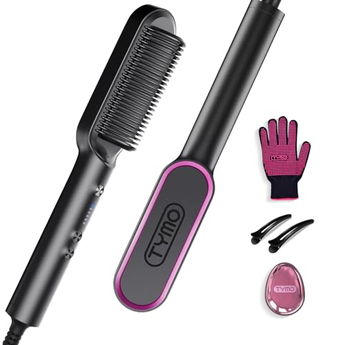 TYMO Hair Straightener Brush, Hot Comb Hair Straighteners for Women – Black, Ceramic, 1 Count (Pack of 1)