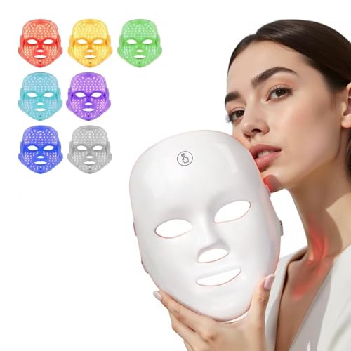 TOYHIS LED Face Mask Light Therapy,LED Light Therapy Mask for Face，Portable 7 Colors LED Facial Skin Care Mask for Home 