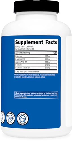 Nutricost Nitric Oxide Booster 2250mg, 180 Capsules, Gluten Free - Product Imagery