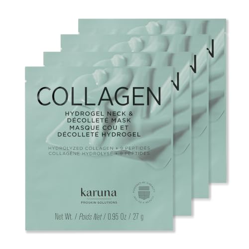 Karuna Collagen Hydrogel Neck Mask 4-Pack - K-Beauty Anti-Aging Decollete & Neck Sheet Masks with Collagen, Peptides & N