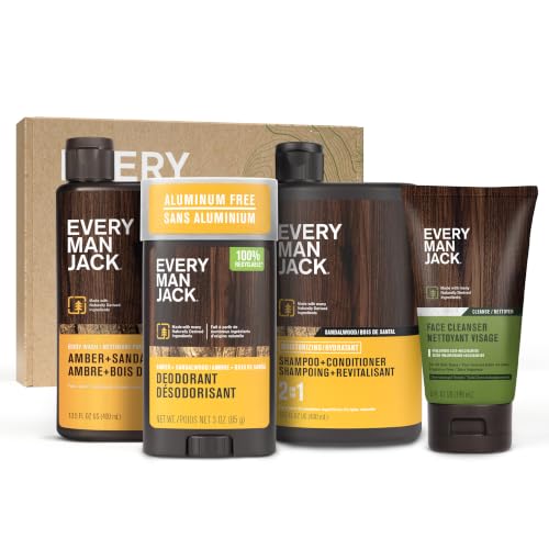 Every Man Jack Bath and Body Shower Gift Set for Men, Amber Sandalwood – Amber + Sandalwood