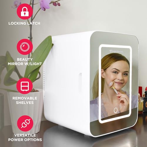 Frigidaire Mini Personal Fridge Cooler, LED Lighted Mirror, 6.5L - Product Imagery