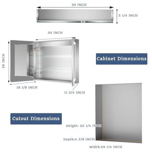 ExBrite LED Lighted Bathroom Medicine Cabinet with Mirror, 30 x - Product Imagery