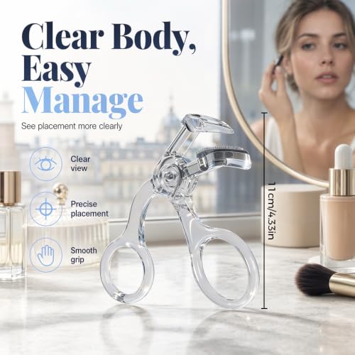 Wide-Angle Frameless Eyelash Curler with Comb, Clear - Product Imagery