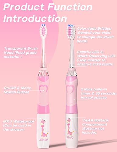 SEAGO Kids Electric Toothbrush, Timer, LED Light, AAA-Powered, 4 - Product Imagery
