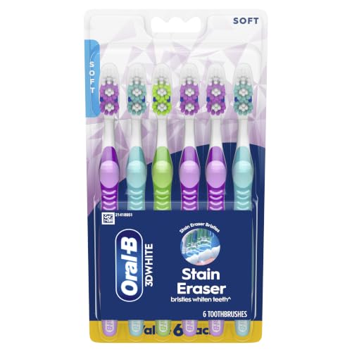 Oral-B 3DWhite Stain Eraser Manual Toothbrush, Soft, 6 ct. - Product Imagery