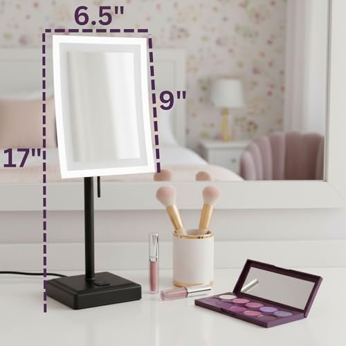 JERDON Lighted Makeup Mirror with 5X Magnification - Black - - Product Imagery