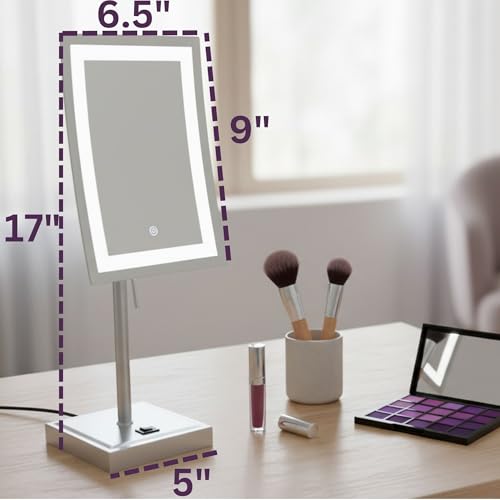 JERDON Lighted Makeup Mirror with 5X Magnification - Nickel - - Product Imagery
