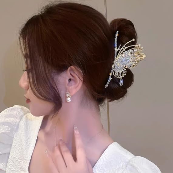 QERTYHJK Rhinestone full star grasp clip back of the hair volume plate half tie large shark headdress hairpin