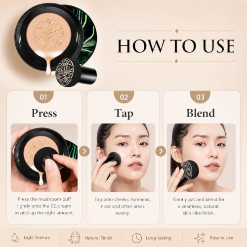 Moisture Cushion CC Cream with Mushroom Puff, Natural Color - Product Imagery