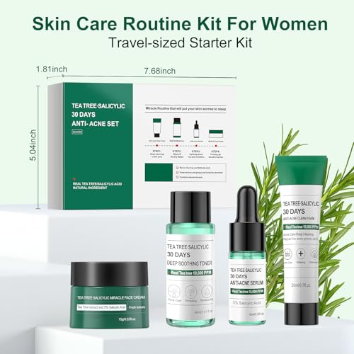 Tea Tree Salicylic Acid Facial Skin Care Set, Acne Treatment - Product Imagery