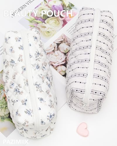 Small Quilted Makeup Bag,Zipper Cosmetic Pouch,Gauze Hyacinth,6 - Product Imagery