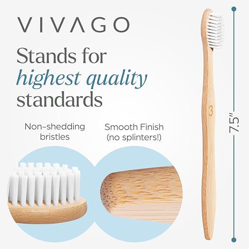 VIVAGO Bamboo Toothbrushes 10 Pack – Plant-Based Medium Bristles - Product Imagery