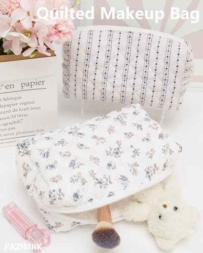 Small Quilted Makeup Bag,Zipper Cosmetic Pouch,Gauze Hyacinth,6 - Product Imagery