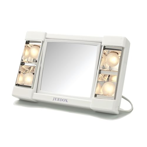 JERDON Lighted Makeup Mirror with 3X Magnification - White - J1010 – White, Plastic