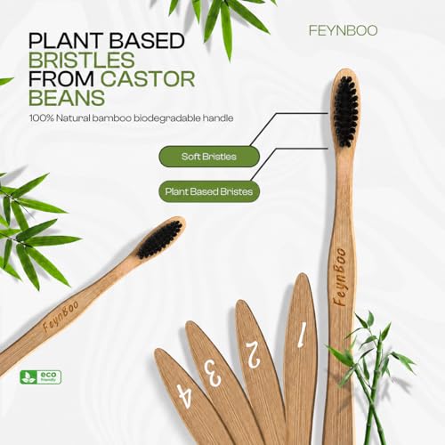Bamboo Toothbrushes Hard Bristles 6 Pack - BPA Free Bristles - Product Imagery